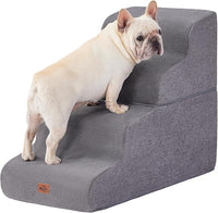 Gray Curved Dog Stairs Ramp for High Beds 22.8" H, 4-Step Dog Steps for Small Dogs and Cats, Pet Stairs for High Bed Climbing, Non-Slip Balanced Pet Step