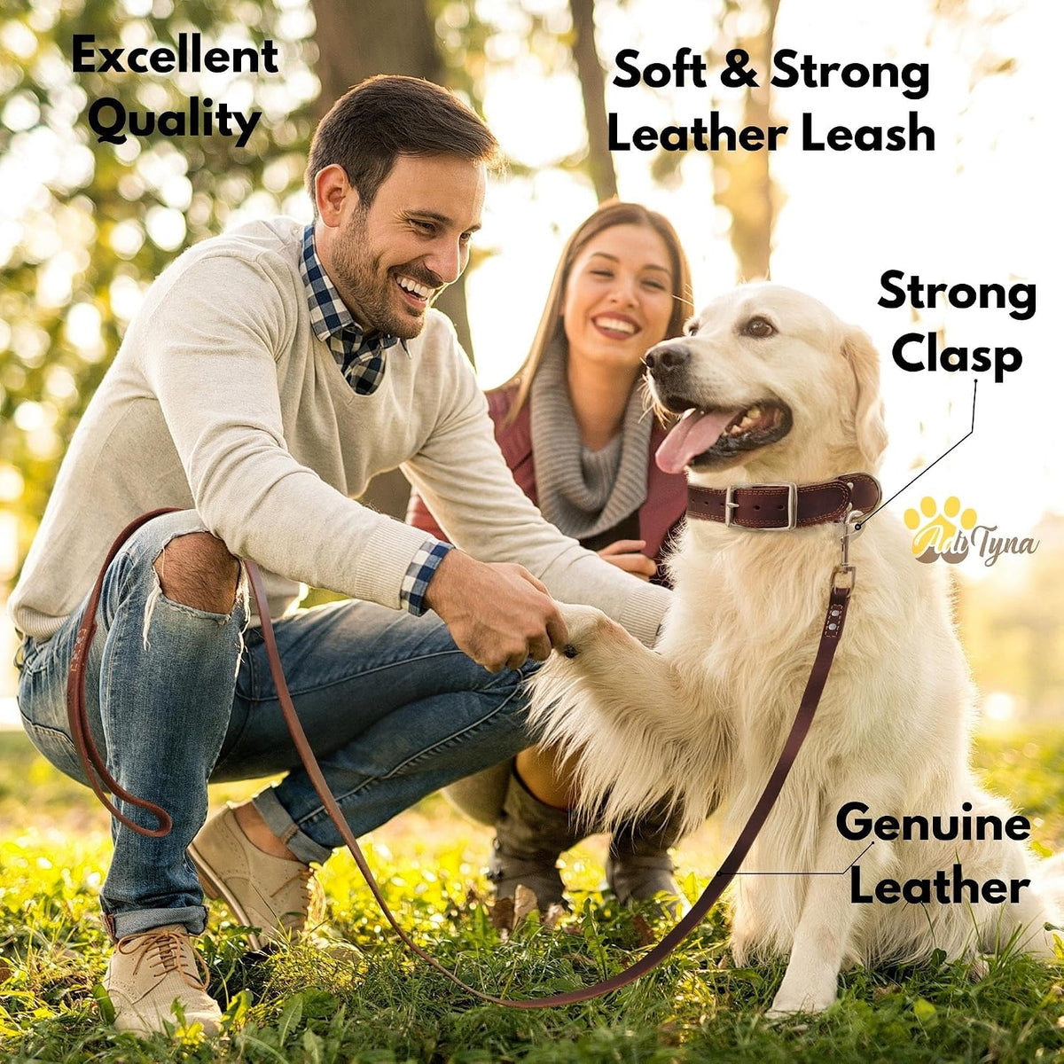 ADITYNA Leather Dog Leash for Large, and Small Dogs - L - 6 ft x 3/4 inch / Brown - Gold Colored Clasp - image 4