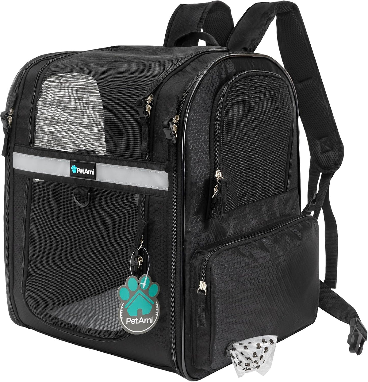 PetAmi Dog Backpack Carrier, 4-Way Entry Ventilated - Black