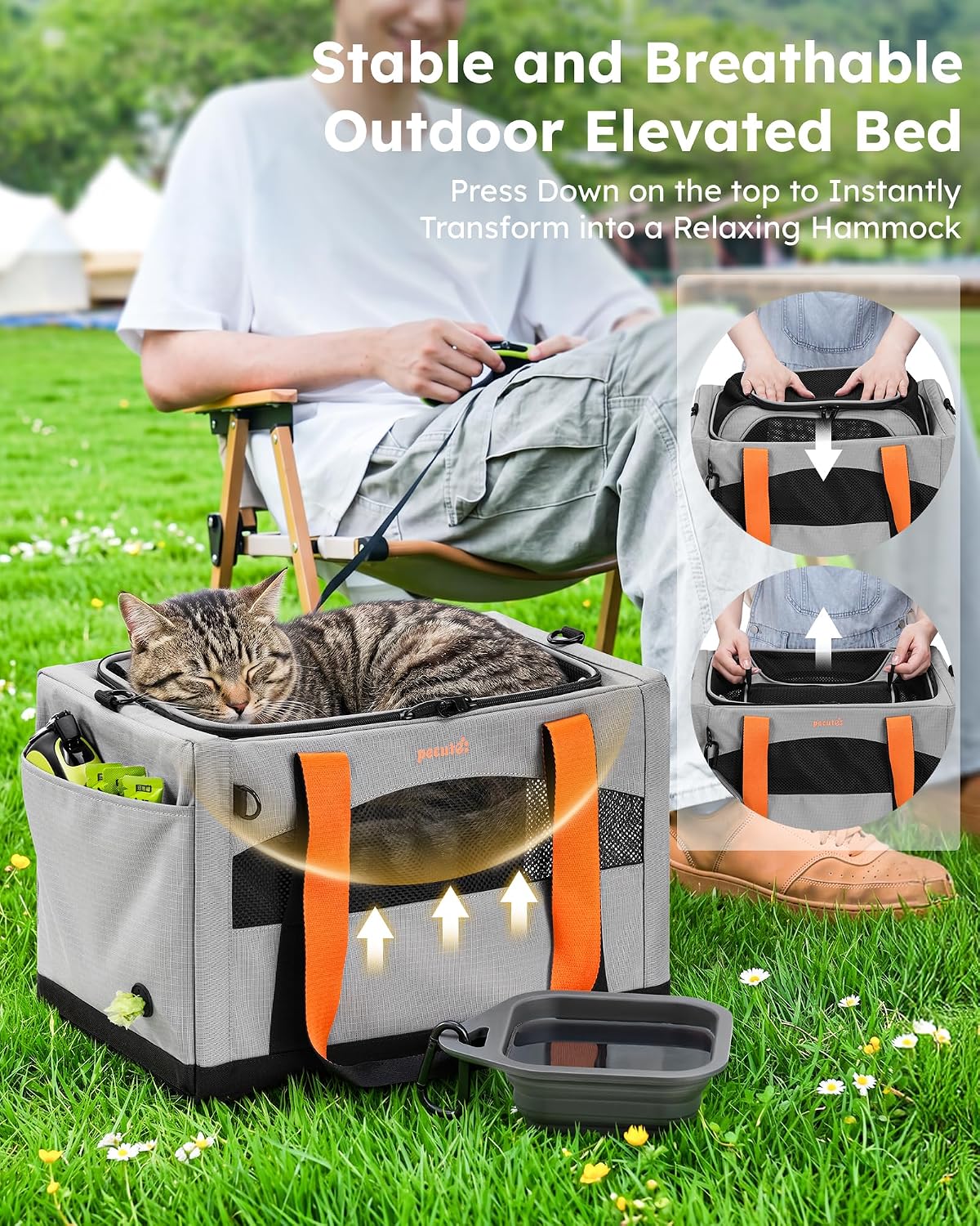 Pecute Cat Carrier, Top Expandable Dog Crate for Travel - Grey - image 4