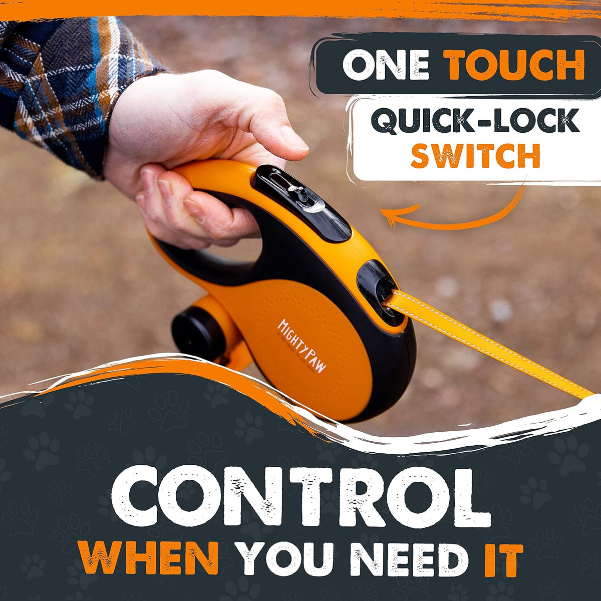 Mighty Paw Retractable Dog Leash, for Large Dogs, Auto-Locking - Deluxe Orange / 0 - 50 lbs - image 2