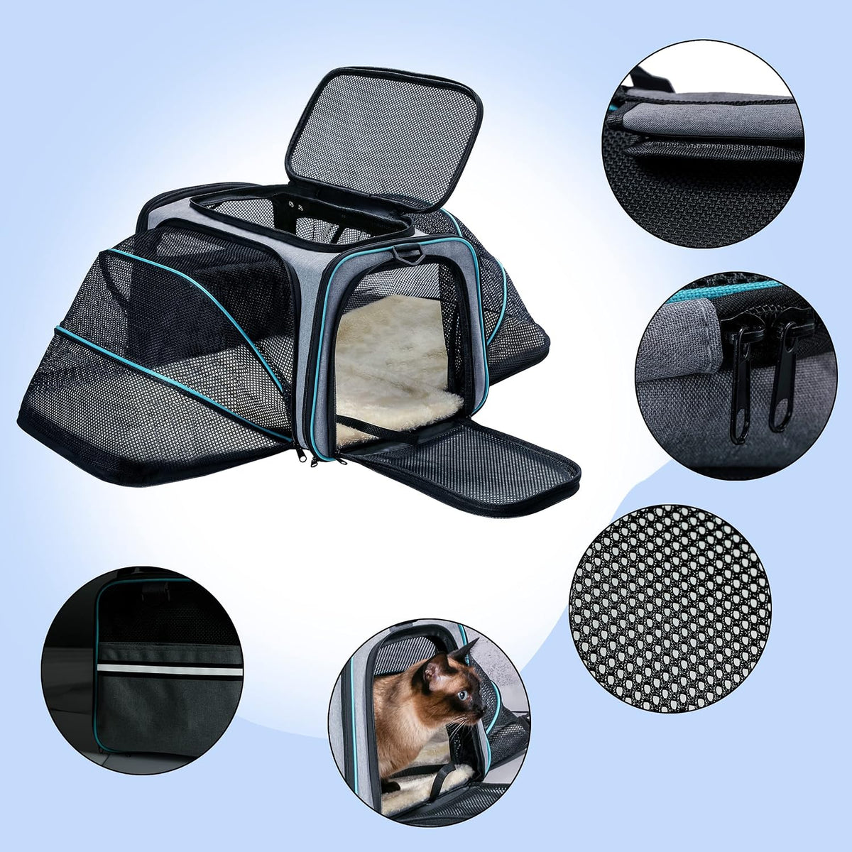 Cat Dog Carrier - Airline Approved Expandable Soft-Sided Pet Carrier with Removable Fleece Pad - 29.8"L x 18.0"W x 11.0"H - image 3