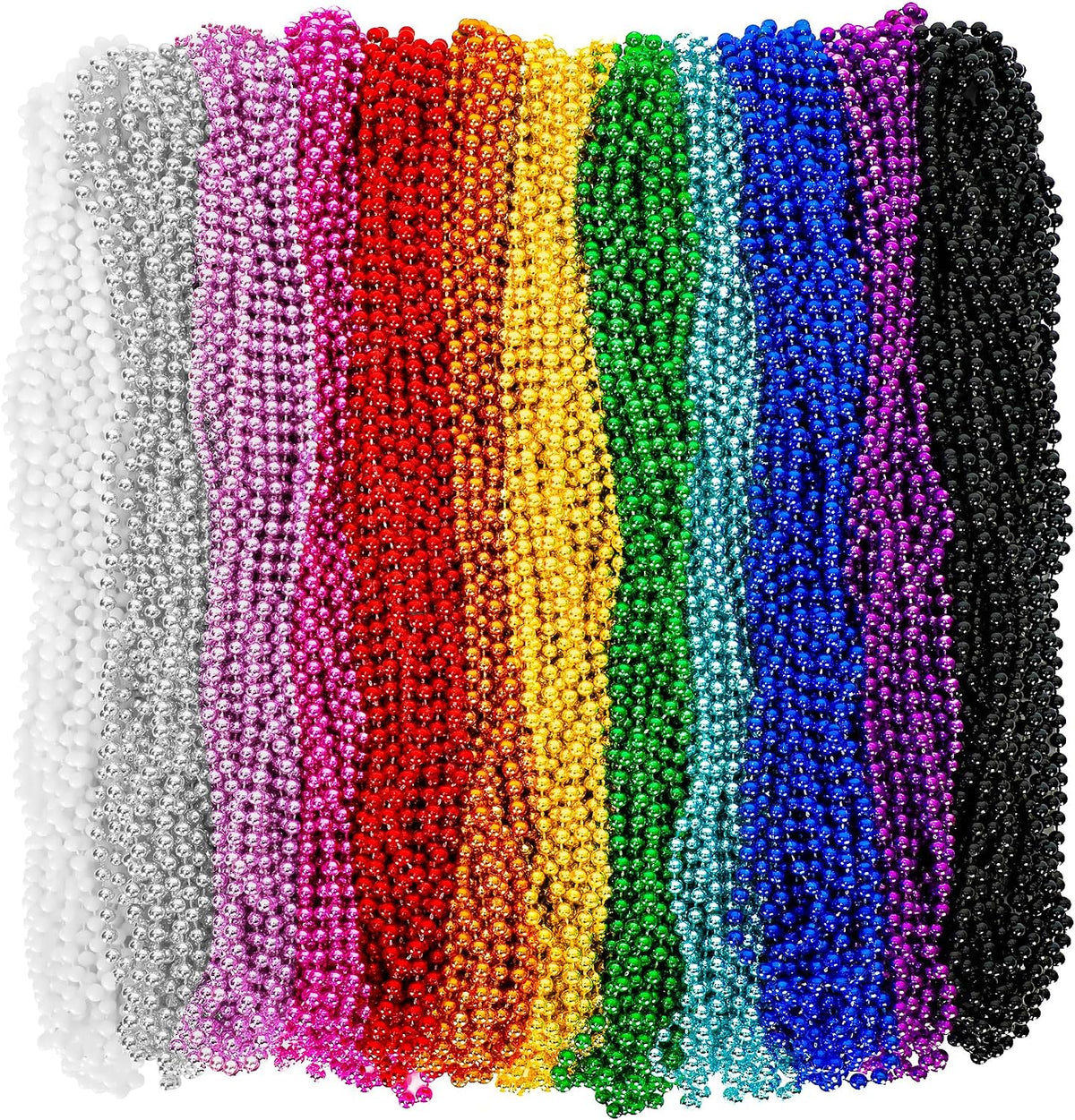 Huskein Bead Necklace, 33" Colorful Mardi Gras Beads Necklaces - 12 Colors / 120