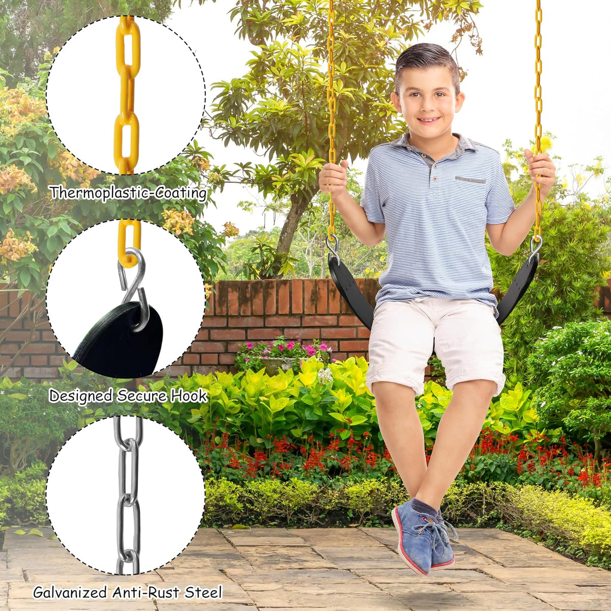 Sunnyglade 2PCS Swings Seats Heavy Duty with 66" Chain Support 250lb - Black / 2 - image 3