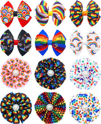 PET SHOW Holiday Dog Bowties Flowers for Small Dogs Slide on Collar – Essentials for Dogs - Rainbow-12pcs