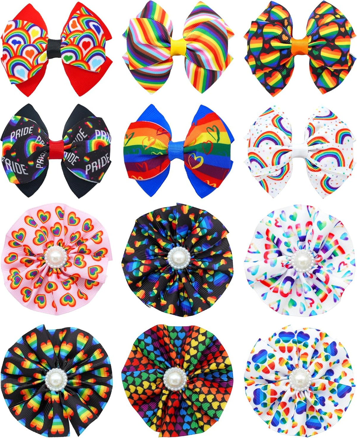 PET SHOW Holiday Dog Bowties Flowers for Small Dogs Slide on Collar – Essentials for Dogs - Rainbow-12pcs