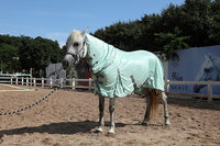 Horse Fly Sheet with Detachable Neck Cover & Belly Wrap, Adjustable Fly Sheet for Horses, Ventilated Airflow Mesh Equine Cooling Summer Flysheet Green 75