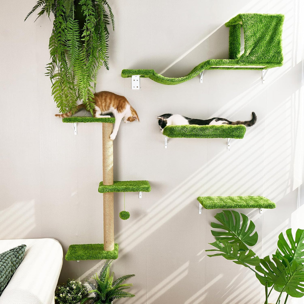 FUKUMARU Cat Wall Shelves - Green / 4-Piece Set with Hammock - image 3