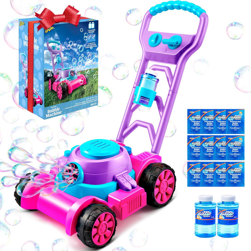 SLOOSH Spill-Proof Bubble Lawn Mower Toddler Toys Bubble Machine – Fun for Kids & Family - Pink