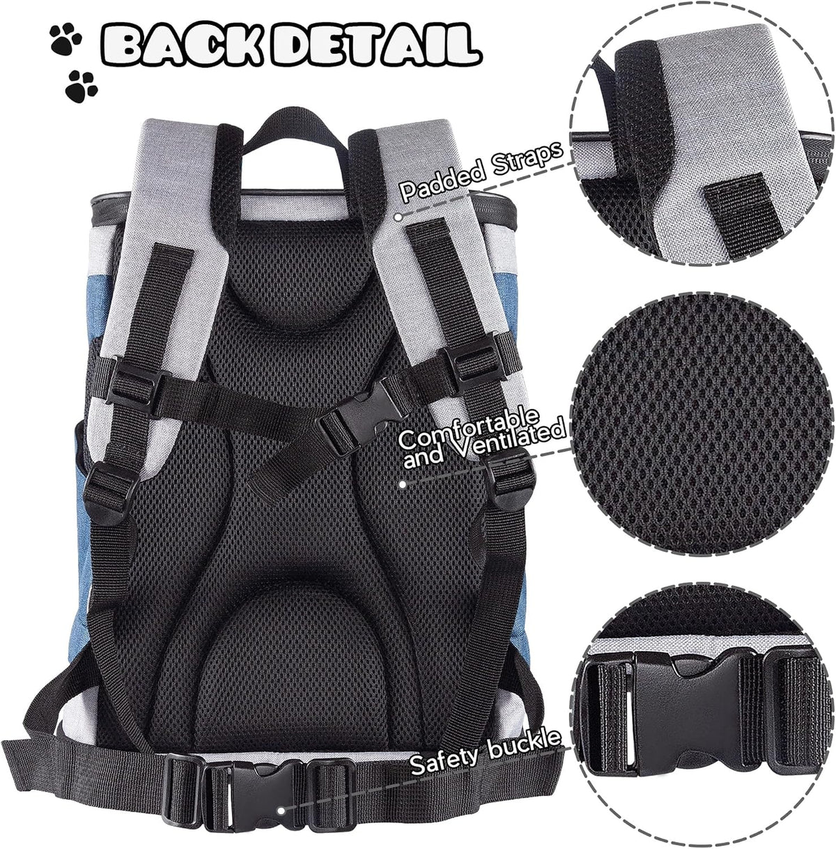 Jespet Pet Backpack Carrier for Small Dog - 1-Blue Grey - image 4