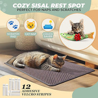 SCRATCHABLE Sisal Cat Scratcher, [+ Catnip Fish Toy] Cat Wall Scratcher, Couch Protector from Cat Scratching, Sisal Cat Scratcher - 24 X 15.8 with 12 Adhesive Velcro Stripes. (Navy Maze)