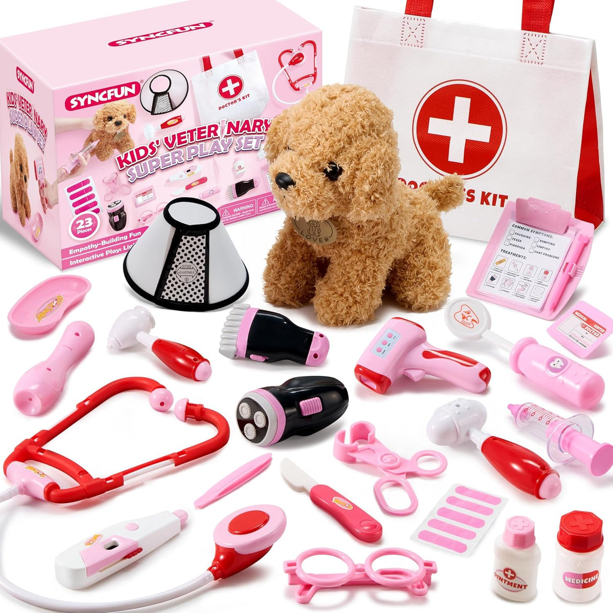 SYNCFUN Doctor Kit for Girls, Vet Kit with Dog Toy, Stethoscope