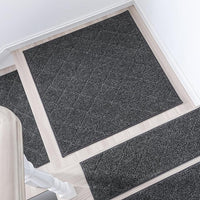 COSY HOMEER Edging Stair Treads Non-Slip Corner Indoor Stair Runners for Wooden Steps,Landing Slip Resistant Stair Rugs Mat for Kids and Dogs,100% Polyester TPE Backing,Black,30x30 inch