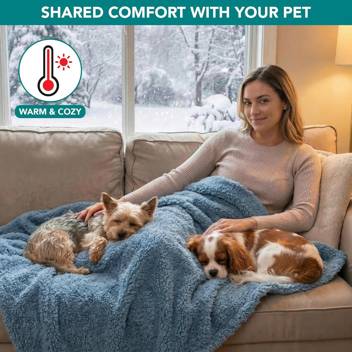 PetAmi Fluffy Sherpa Waterproof Dog Blanket for Small Pet Cat - Dusty Blue / Medium (29x40) - image 4