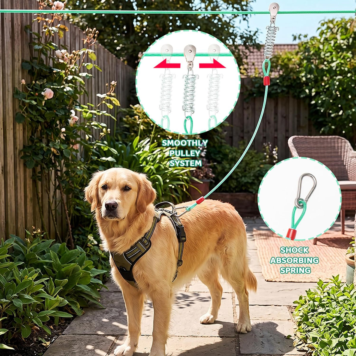 PAWNISAW Dog Runner Cable for Yard - Green / 100 FT - image 4