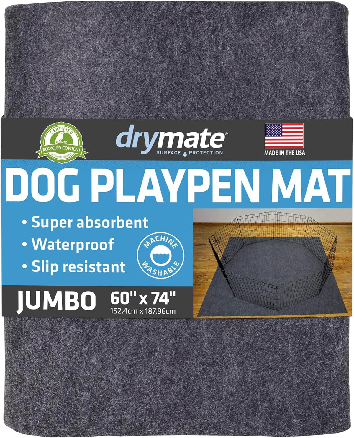 Drymate 2-Pack Washable Pee Pads for Dogs, 29x36 - 60" x 74" (1-Pack) / Charcoal