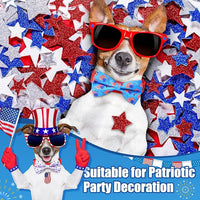 Hillban 50 Pcs Patriotic Collar Dog Bow Ties Blue and Red Star Print Dog Collar Accessories Bow Ties Attachment with Elastic Bands Detachable Charms for Pets Collar 4 of July Costume