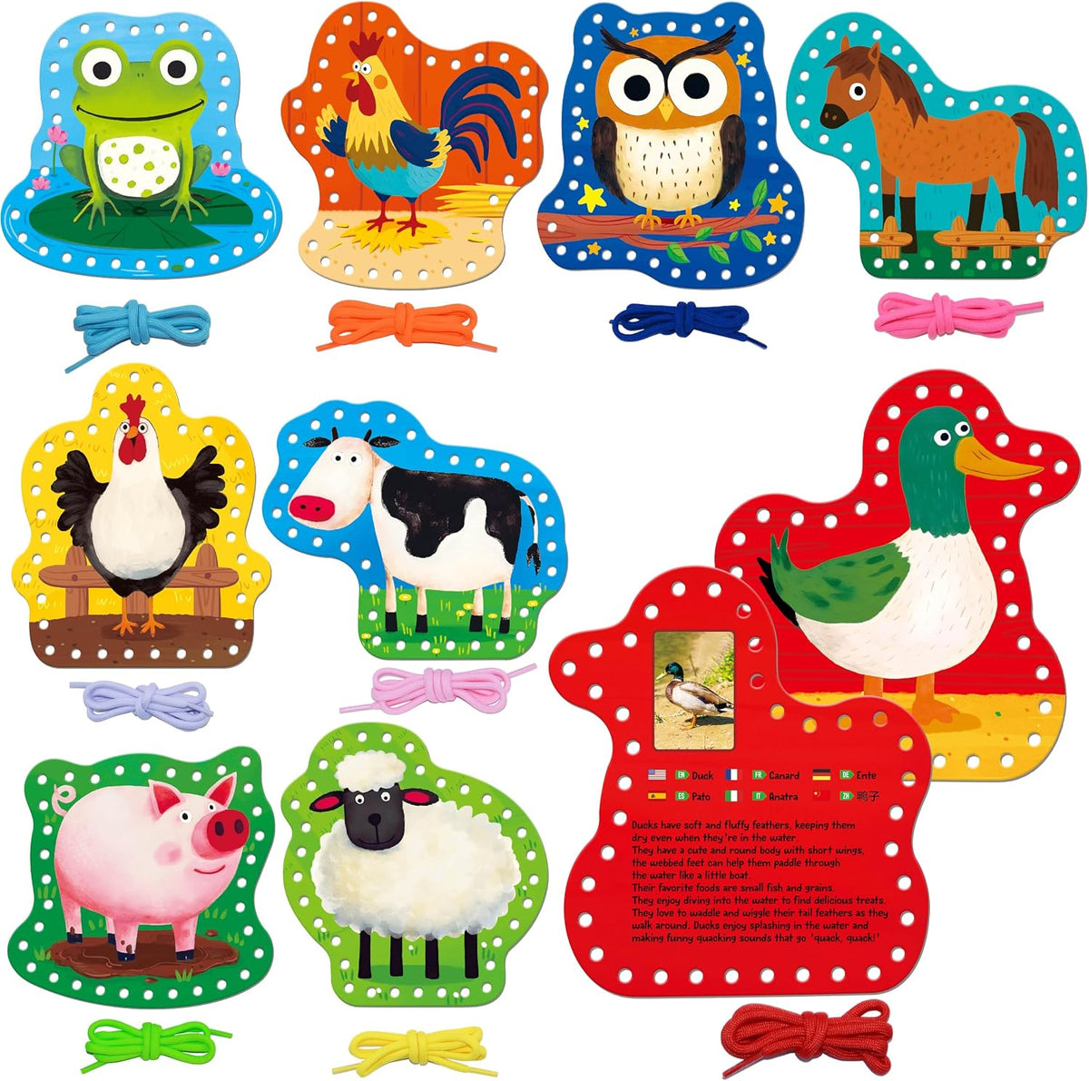SpriteGru 9 Pieces Kids Lacing Cards - Farm Animals