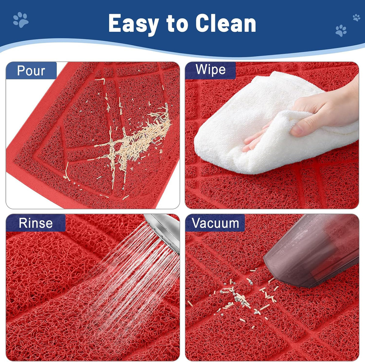 Smiry Cat Litter Box Mat 30x17 - 47x32 / Red - image 3