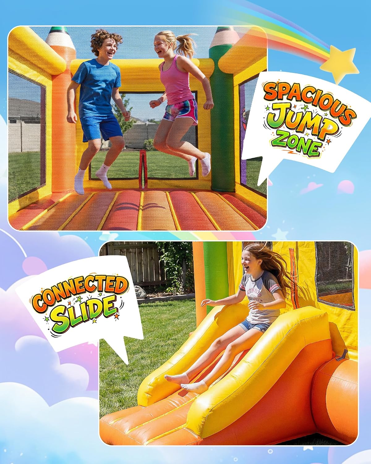 NBSPORT white bounce house with slide, ball pit and mesh walls - view 4