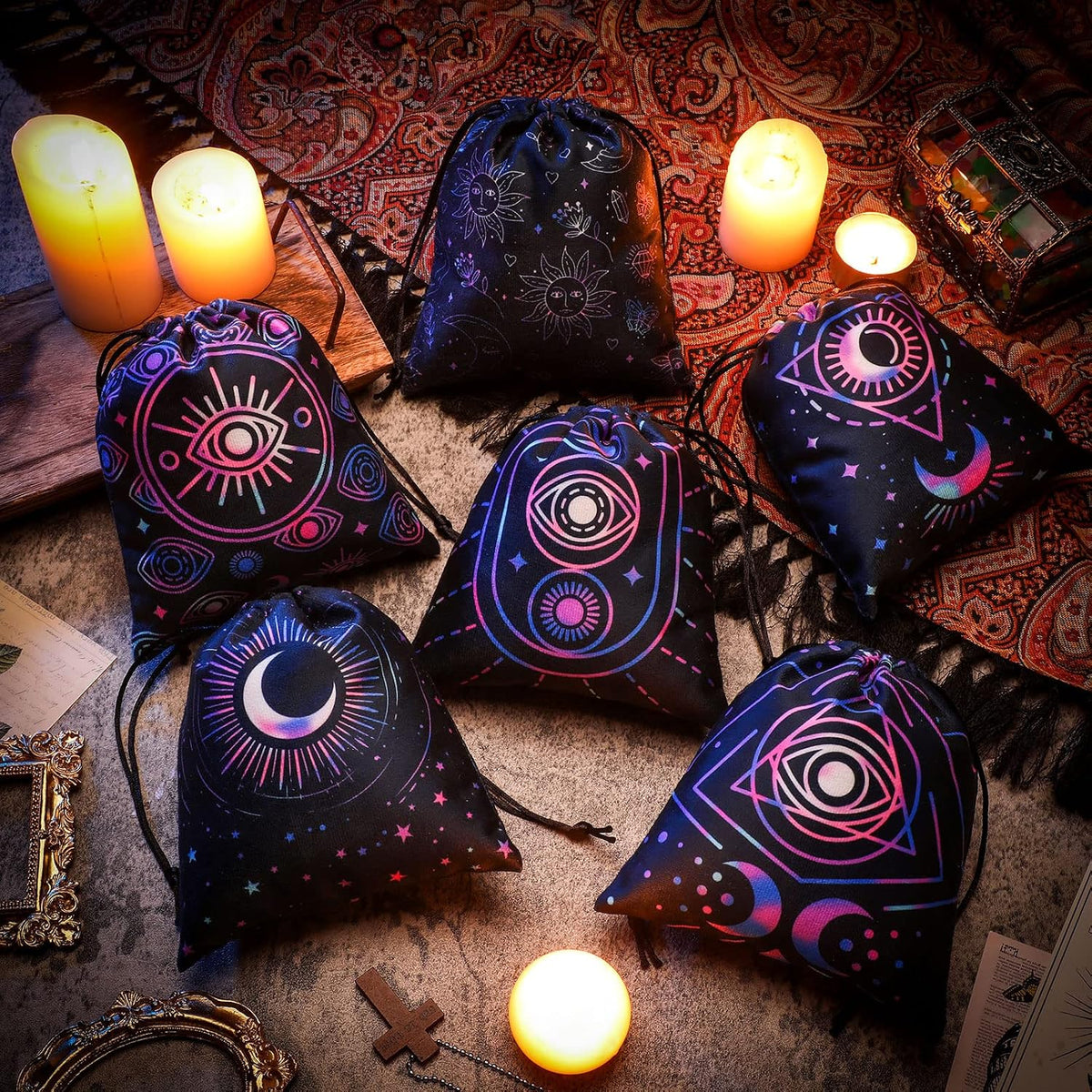 Shappy 6 Pcs Velvet Drawstring Pouches for Tarot Cards Dice - Elegant Style - image 3