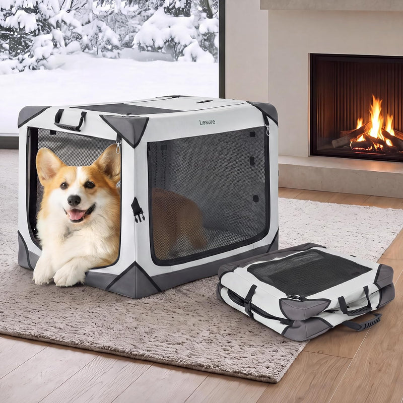 Lesure Portable Soft Collapsible Dog Crate for Large Dogs - Light Grey / 26.0"L x 18.0"W x 18.0"H