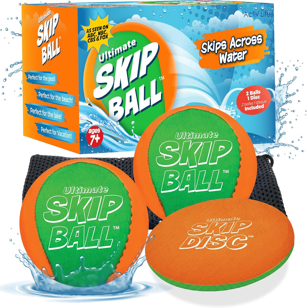 Activ Life The Ultimate Water Skip Balls - 2.2" / Green/Orange