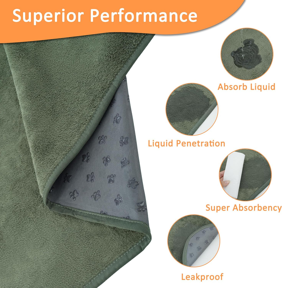 Washable Pee Pads for Dogs, 65'' x 48'', Quick-Dry, Grey - Green / 63x63 Inch(Pack of 3) - image 3