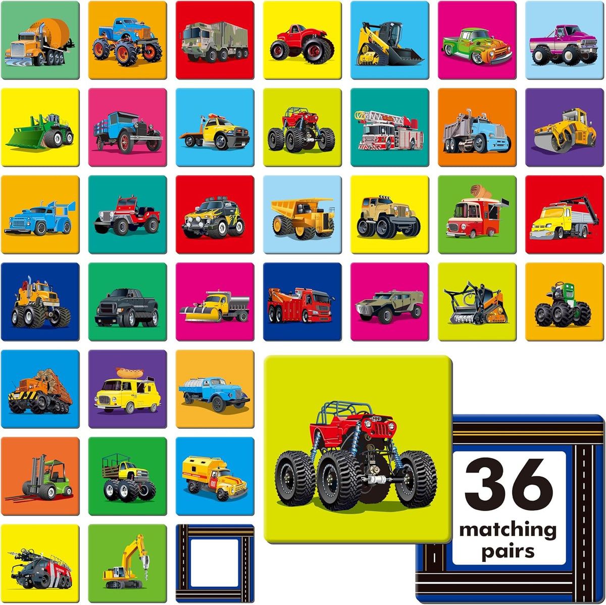 Hebayy 72 PCS Memory Matching Game - Truck