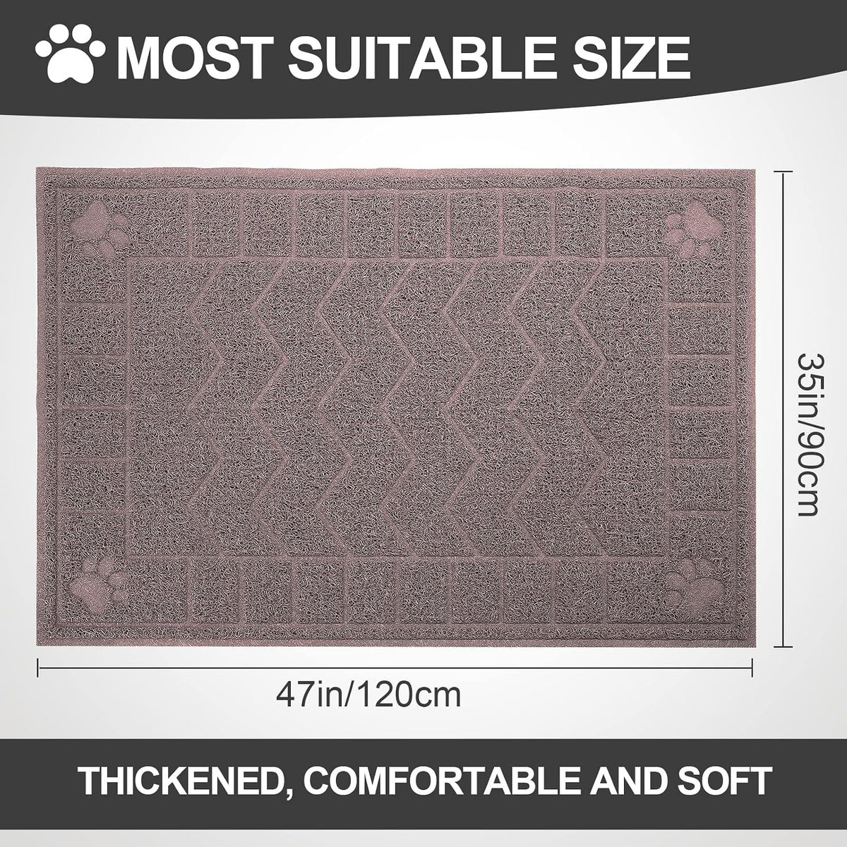 Cat Litter Box Mat, 47" x 35" Large Waterproof Litter Trapping Mat – Daily Care for Cats - Sand Grey / 2X-Large（47" x 35") - image 2