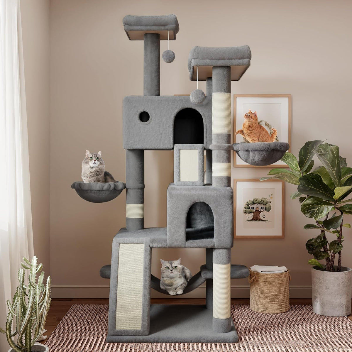 SHA CERLIN 65in Larger Cat Tree Tower Condo for Indoor - Grey - image 2
