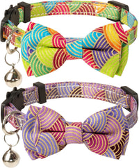 Collar for Cat Pet Breakaway with Bell Bowtie Detachable Bow - Kimono-Green & Purple