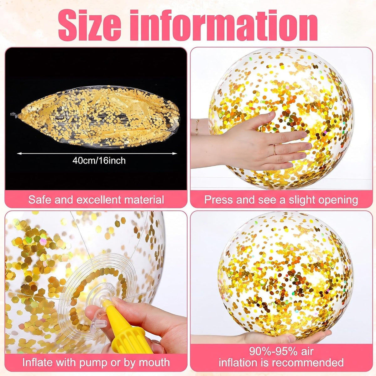 Civaner 10 Pcs Inflatable Glitter Beach Balls 16 Inch - Gold, Silver / Glitter - image 3