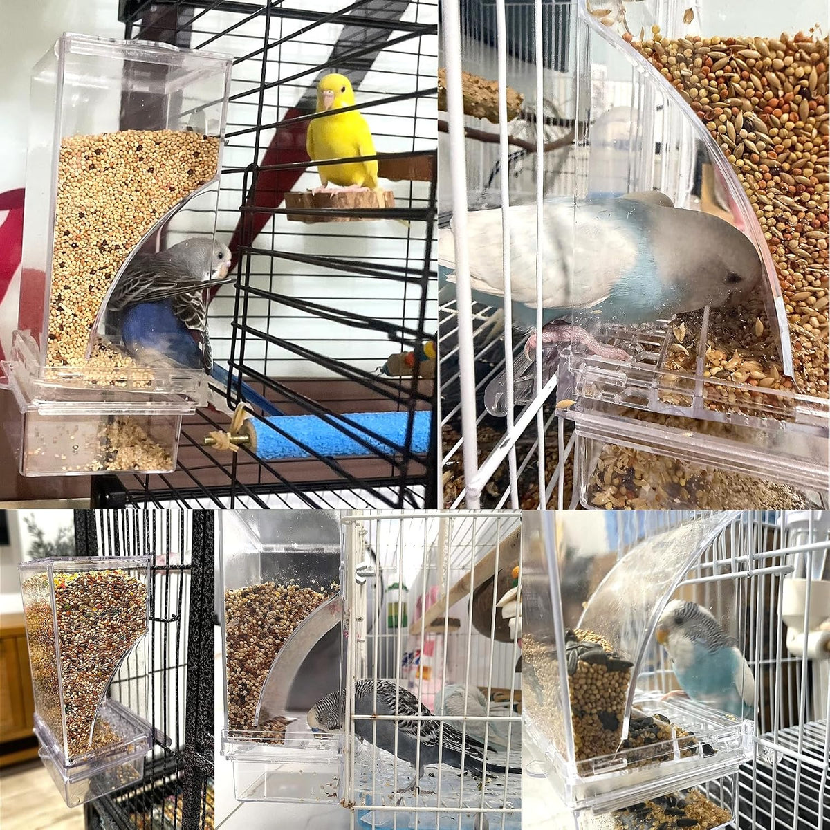No Mess Bird Feeder for Cage Automatic Small Bird Food Container - Transparent / 2Pcs - image 2