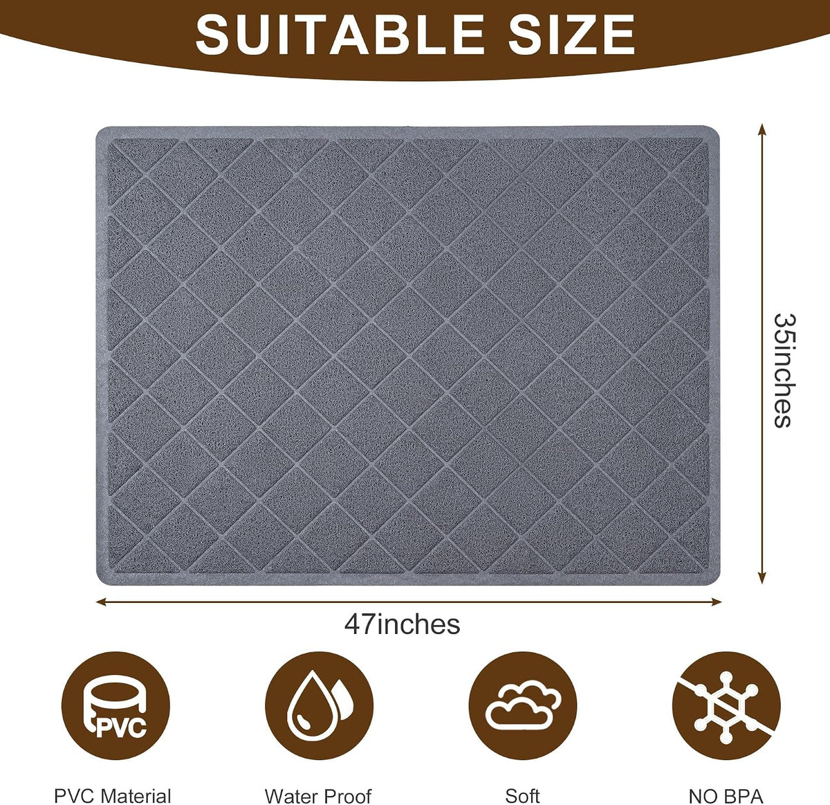 Cat Litter Box Mat, Trapping Mat Premium Durable PVC Pad - Grey / 47*35 - image 2