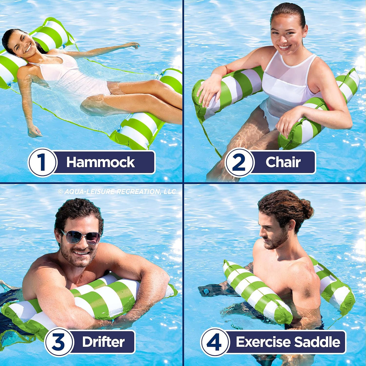 Aqua 4-in-1 Monterey Hammock Pool Float & Water Hammocks - Lime Green/White Stripe / Monterey Hammock / 1 Pack - image 2