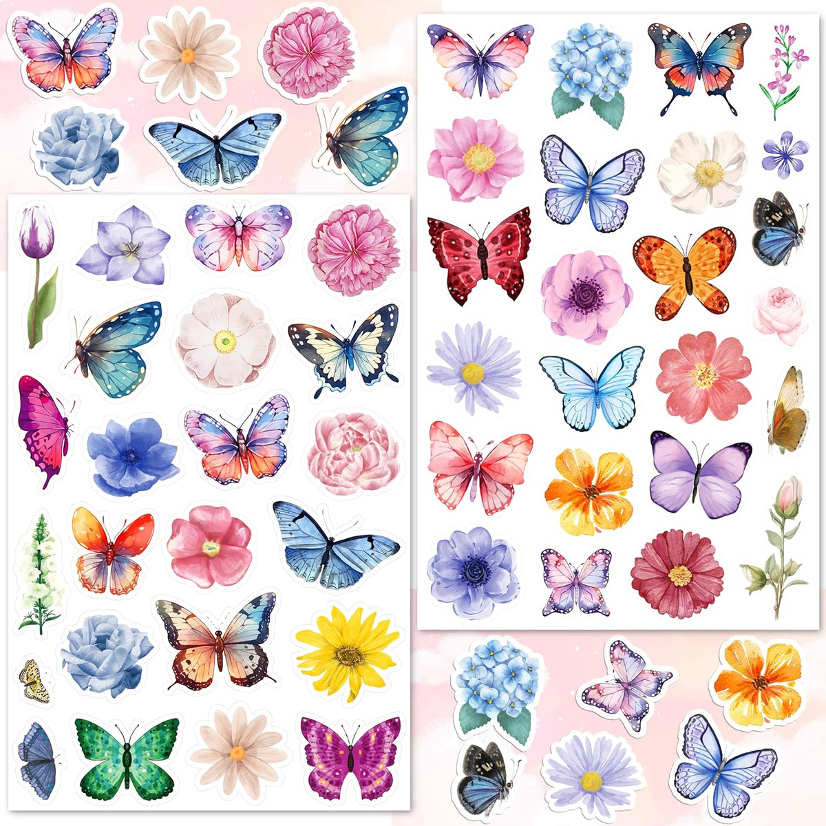 LINAYE 24 Sheets Happy Birthday Stickers, 730 Counts - Butterfly & Flower 24 Sheets