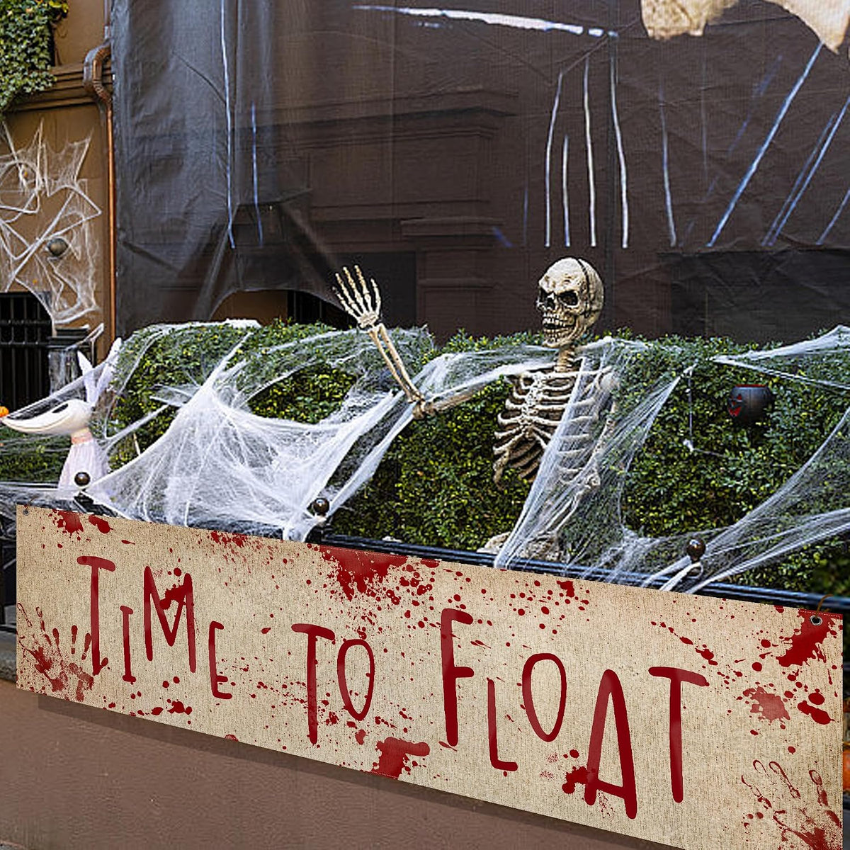 Watayo 71 x 20 inch bloody Halloween banner reading Time To Float - view 5