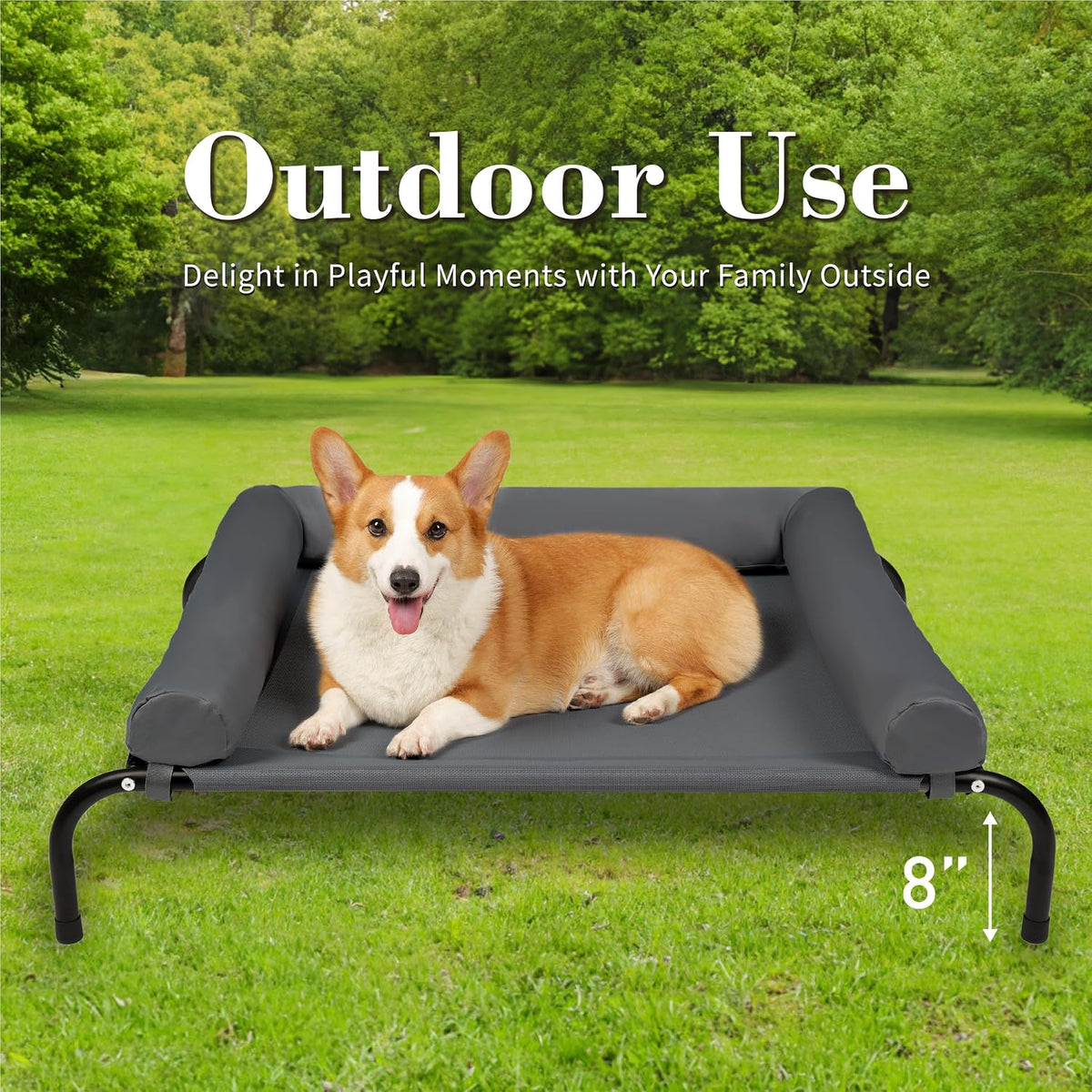 TJSOULER Cooling Elevated Dog Bed with Pillows - M(35x26x8)Inches / Deep Grey - image 4