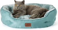 Bedsure Small Dog Bed Washable, Round Cat Beds for Indoor Cats - 25"L x 21"W x 8"Th / Washed Blue