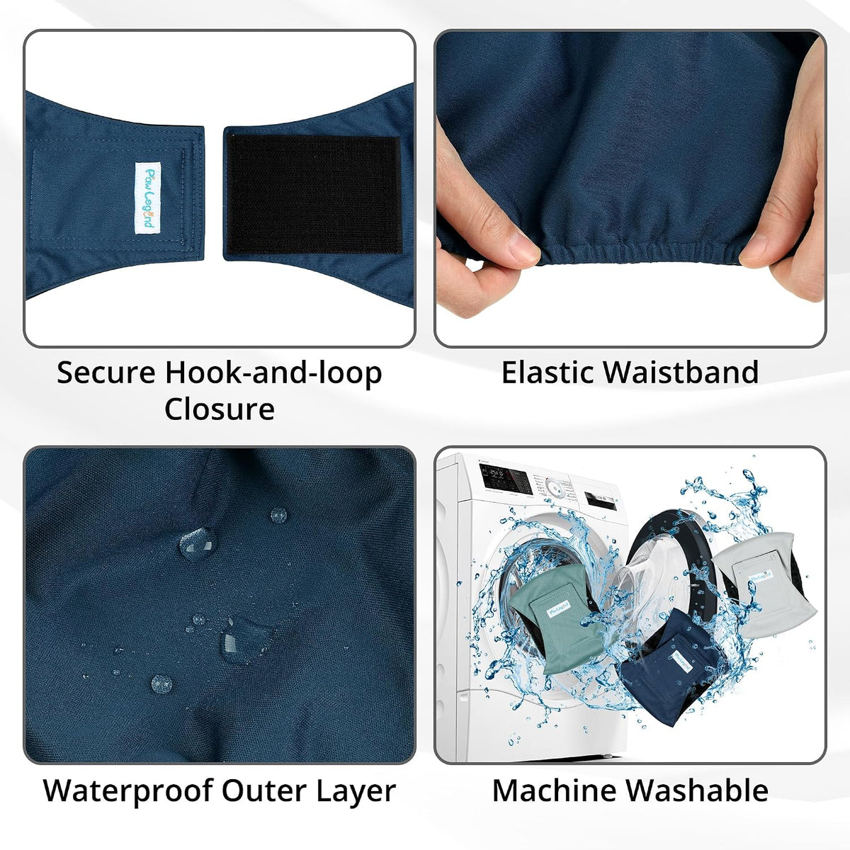 Paw Legend Washable Dog Belly Band Wrap Diapers for Male Dog - Teal, Grey, Navy / Small - image 4