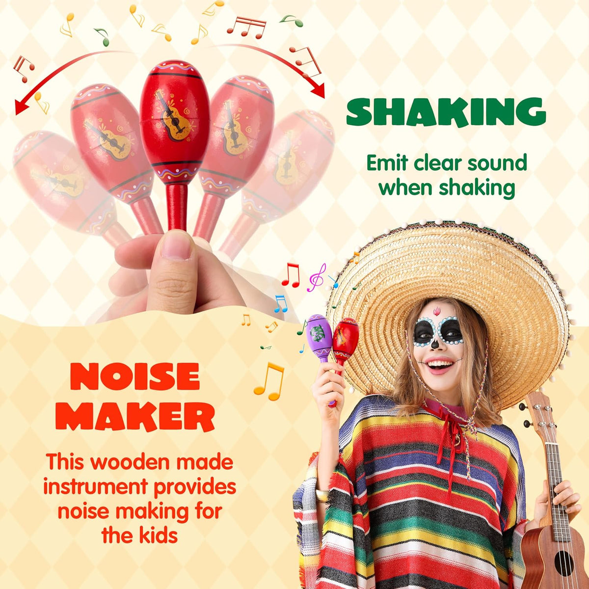 JOYIN 6 pack mini wooden maracas for kids in bright fiesta colors - view 3