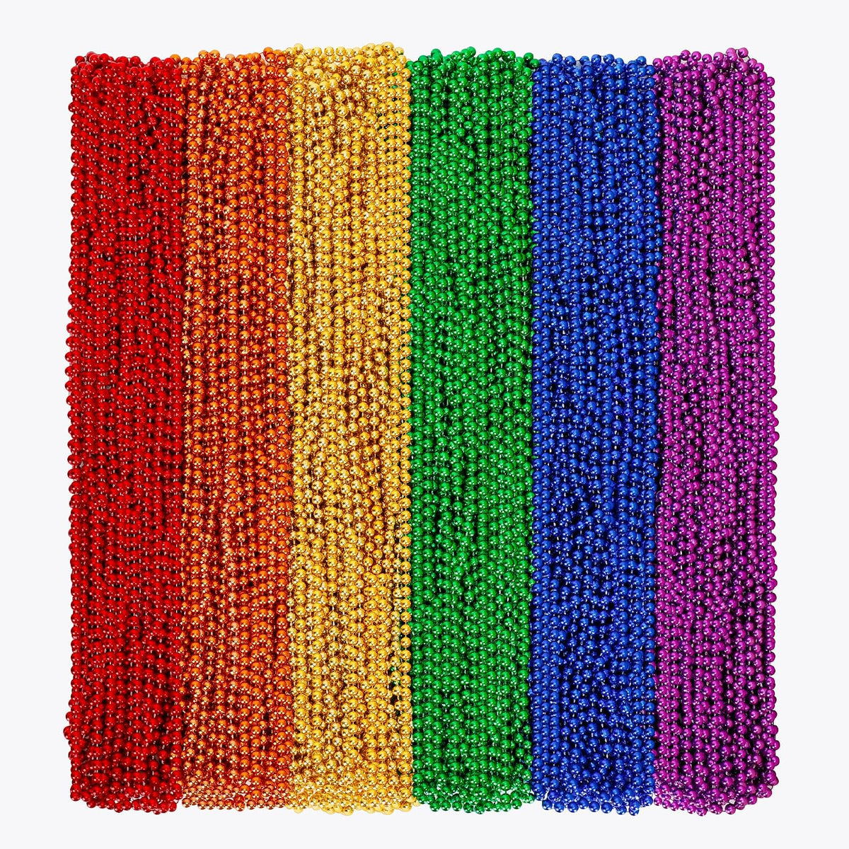 Huskein Bead Necklace, 33" Colorful Mardi Gras Beads Necklaces - Rainbow / 120