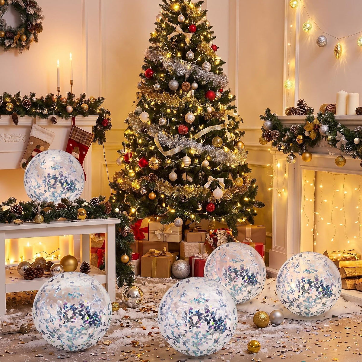 Civaner 10 Pcs Inflatable Glitter Beach Balls 16 Inch - Silver / Glitter - image 3
