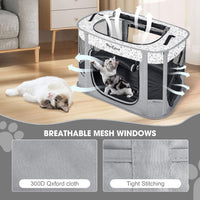 Portable Cat Playpen with Litter Box, Cat Enclosure for Camping - Light gray / Double - image 2