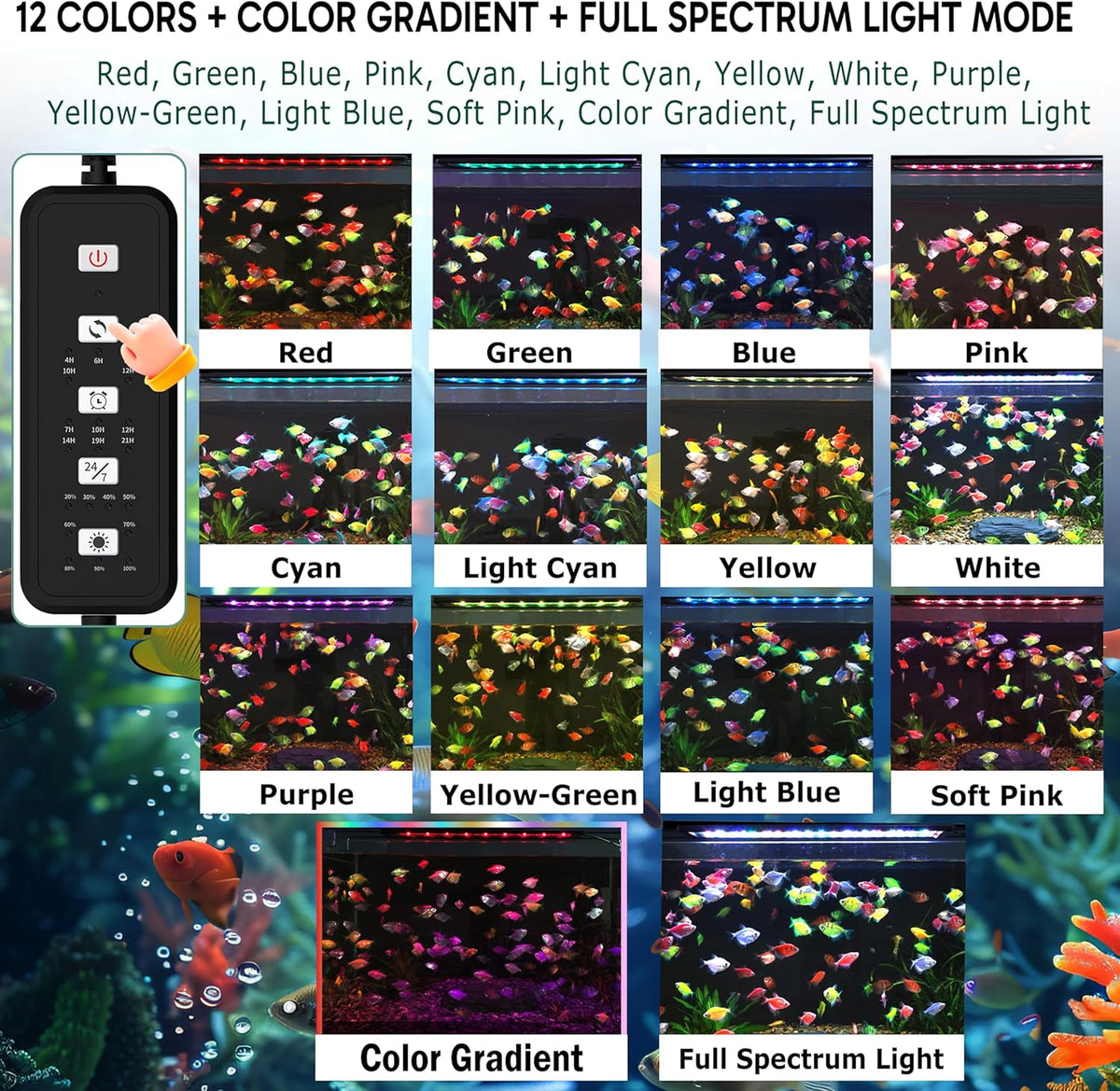 24/7 LED Aquarium Light for 18-24 Inch Plant & Fish Tank IP68 - For 18-24 Inch Tank - image 4