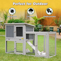 Assembled Wooden Indoor & Outdoor Rabbit Hutch, 2 Story Small Animal House Habitat, Durable Pet Bunny House Cage with Cleaning Tray, for Bunny Chick Duck Hamster (Grey)