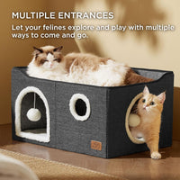 Bedsure Cat House Bed for Indoor Cats with Fluffy Ball and Scratch Pad - Dark Grey / Widen - image 2