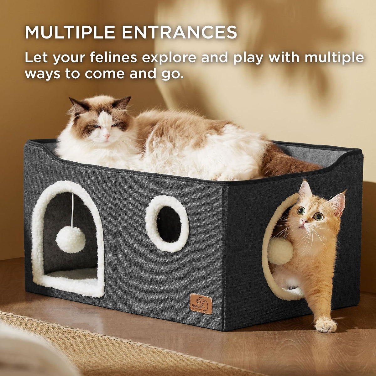 Bedsure Cat House Bed for Indoor Cats with Fluffy Ball and Scratch Pad - Dark Grey / Widen - image 2