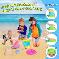 Xgunion collapsible beach sand buckets 3 pack with shovel, rake, scoop and mesh bag - view 4